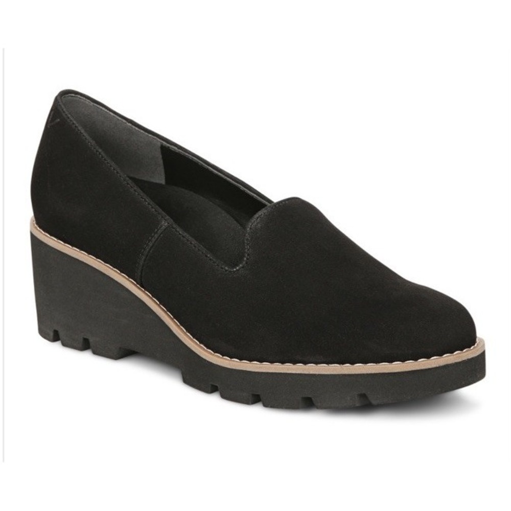 Vionic Willa Black Suede Leather‎ Wedge Womens 5 Medium Shoes Arch Support New - Picture 3 of 9